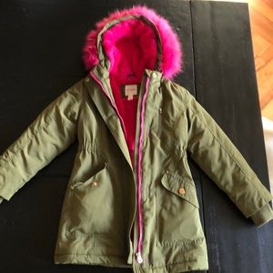 Army green & hot pink girl’s coat